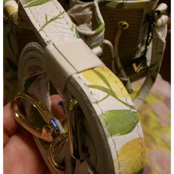 NEW Valentina Italia Lemon Print & Woven Panel Bucket Bag With Drawstring Closur - Picture 16 of 16